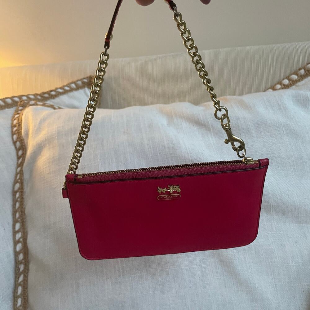 Coach Madison Slim Pink Leather Chain Wristlet Horse Carriage | Gold Zip Top - Picture 5 of 6